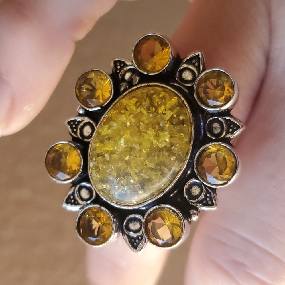 New Amber and Citrine 925 Silver Statement Ring. - Picture 9 of 12